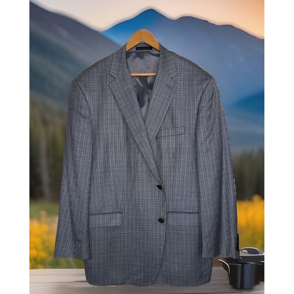 Lauren Ralph Lauren Blazer Men 48R Gray Silk Wool Plaid Old Money Wedding